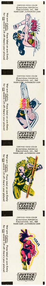 "JUSTICE LEAGUE OF AMERICA TATTOO GUM" FLEER UNCUT STRIP OF TATTOOS.