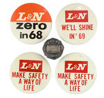 "L & N" RAILROAD GROUP OF FOUR BUTTONS AND STERLING LAPEL STUD.