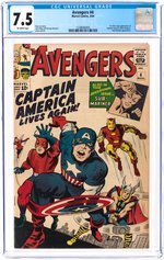 "AVENGERS" #4 MARCH 1964 CGC 7.5 VF- (FIRST SILVER AGE CAPTAIN AMERICA).