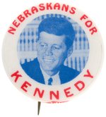 "NEBRASKANS FOR KENNEDY" RARE 1960 PORTRAIT BUTTON UNLISTED IN HAKE.