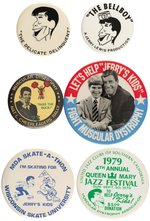 JERRY LEWIS SIX SCARCE BUTTONS FOR EARLY MOVIES & JERRY'S KIDS FUND RAISER.