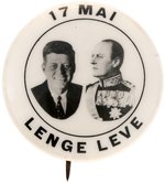 RARE KENNEDY AND KING OF NORWAY OLAV V BUTTON.