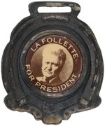 "LA FOLLETTE FOR PRESIDENT" SEPIA TONED REAL PHOTO CELLO ON HORSESHOE WATCH FOB.