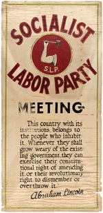 SOCIALIST LABOR PARTY HAND PAINTED OIL CLOTH BANNER WITH ABRAHAM LINCOLN QUOTE.