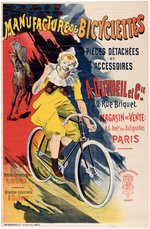 FRENCH BICYCLE STONE LITHO ADVERTISING POSTER WITH CLOWN.