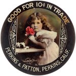 "GOOD FOR 10¢ IN TRADE" REAL PHOTO MIRROR FROM PERKINS, CALIFORNIA.