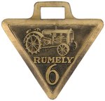 "RUMELY 6" BRASS WATCH FOB FROM "ADVANCE-RUMELY THRESHER CO. LA PORTE, IND."