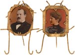 CLEVELAND AND WIFE STRIKING COLOR PORTRAITS ON GLASS REVERSES AND BRASS EASELS.