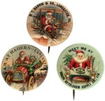 SANTA FLYING BI-WING AIRPLANE BUTTON AND TWO WITH HIM IN EARLY AUTOS.