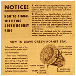 "THE GREEN HORNET" GLOW-IN-DARK SECRET COMPARTMENT RING RARE INSTRUCTION FOLDER.