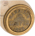 SCARCE "HARRISON MORTON 1888" US CAPITOL MOTIF MEDALLION IN BONE CANE TOPPER.