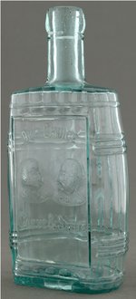 SCARCE CLEVELAND 1892 "OUR CHOICE CLEVE & STEVE" PATTERN GLASS JUGATE BOTTLE.