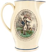 GEORGE WASHINGTON, SAM ADAMS, JOHN HANCOCK "PROSCRIBED PATRIOTS" POLYCHROME LIVERPOOL PITCHER.