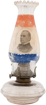 "WM. McKINLEY" PORTRAIT ON GLASS KEROSENE LAMP.