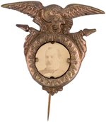 CLEVELAND 1884  ORNATE SHELL BADGE W/CARDBOARD PORTRAIT HAKE UNLISTED BUT MATE TO BLAINE #3091.