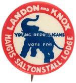 SCARCE "LANDON AND KNOX" YOUNG REPUBLICANS 1936 MASSACHUSETTS COATTAIL BUTTON.