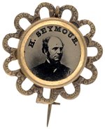 "H. SEYMOUR" 1868 FERROTYPE IN BRASS SHELL PINBACK HAKE # 3021.