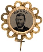 "GRANT" 1868 FERROTYPE IN BRASS SHELL PINBACK SIMILAR TO HAKE #3081.