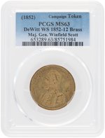 SCOTT MEDAL DeWITT 1852-12 IN BRASS PCGS MS 63.