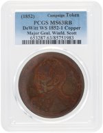 SCOTT MEDAL DeWITT 1852-1 IN COPPER PCGS MS 63 RED-BROWN.