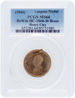 CLAY MEDAL DeWITT 1844-36 IN BRASS AND PCGS GRADED  MINT STATE 64 (OF POSSIBLE 70).