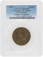 VERPLANCK/GOV. NY MEDAL DeWITT CE 1834-4 AND PCGS GRADED AS CLEANED W/XF DETAILS.