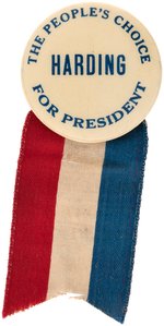 "THE PEOPLE'S CHOICE HARDING FOR PRESIDENT" BUTTON UNLISTED IN HAKE.