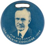 "FOR PRESIDENT CALVIN COOLIDGE" BLUETONE PORTRAIT WATCH FOB HAKE #24.