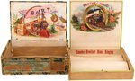 PAIR OF RAILROAD UNION CIGAR BOXES AND 11 SOIREE CARDS.