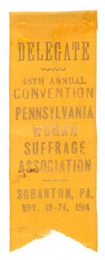 RARE DATED "DELEGATE" SUFFRAGE RIBBON STICKPIN.