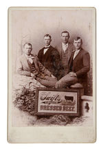 "SWIFT'S DRESSED BEEF" SIGN PICTURED WITH BUTCHERS ON CABINET PHOTO.