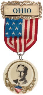 SCARCE ROOSEVELT BUTTON SUSPENDED FROM "OHIO" RIBBON BADGE.