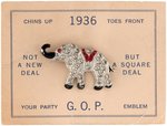 "NOT A NEW DEAL BUT A SQUARE DEAL" CHARMING 1936 ELEPHANT PIN ON ORIGINAL SALES CARD.