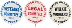 TRIO OF "ASSOCIATED WILLKIE CLUBS OF PENNA." BUTTONS INCLUDING SCARCE VARIETIES.