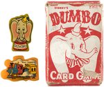 DUMBO FIGURAL CATALIN PLASTIC PENCIL SHARPENER PAIR & BOXED ENGLISH CARD GAME.
