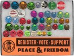 PEACE AND FREEDOM PARTY 44 BUTTONS & BUMPER STICKER MOSTLY 1968-1972