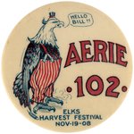 "HELLO BILL" BRYAN/TAFT INSPIRED POST 1908 ELECTION BUTTON WITH CARTOON EAGLE AS UNCLE SAM.