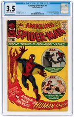 "AMAZING SPIDER-MAN #8 JANUARY 1964 CGC 3.5 VG- (FIRST LIVING BRAIN).