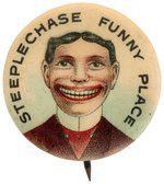 "STEEPLECHASE FUNNY PLACE" CONEY ISLAND RIDE PROMOTIONAL BUTTON C. 1907.