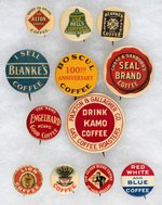 COLLECTIBLE PIN-BACK BUTTONS BOOK 12 COFFEE EARLY ADVERTISING BUTTONS.