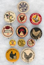 COLLECTIBLE PIN-BACK BUTTONS BOOK TWELVE POULTRY SHOW & PRODUCT AD BUTTONS.