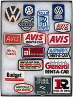 REO (1) PENNANT, 20 CAR LOGO UNIFORM PATCHES & 13 CAR RENTAL PATCHES.