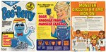 BOO BERRY CEREAL BOX PANELS & MONSTER DOOR KNOCKER & MONSTER DISGUISE/IRON-ON PREMIUM PAIR.