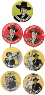 HOPALONG CASSIDY SEVEN BRITISH AND AUSTRALIAN BUTTONS C. 1950 INCLUDING TIMEX.
