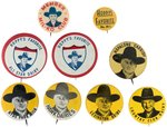 HOPALONG CASSIDY 9 DAIRY ENDORSEMENT BUTTONS INCLUDING RARE "MIL-KO CLUB".