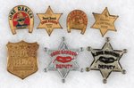 LONE RANGER GROUP OF SEVEN BADGES 1938-1950 INCLUDING TWO MOVIE SERIAL PREMIUMS.