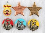 ROY ROGERS 1950s PREMIUM TAB, DEPUTY BADGES AND COMIC BOOK PREMIUM BUTTONS.