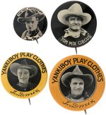 TOM MIX 1924 "FOR VICE PRESIDENT" GOP CONVENTION PUBLICITY BUTTON PLUS THREE PROMOTIONAL BUTTONS.