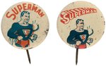 SUPERMAN 1939 & 1942 BUTTONS W/REVERSE TEXT "READ SUPERMAN-ACTION COMICS".