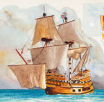 “NABISCO EXCITING SCENES IN HISTORY LANDING AT PLYMOUTH ROCK” ORIGINAL ART FOR PREMIUM.